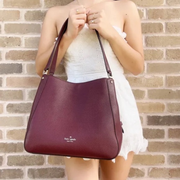 Kate Spade Triple Compartment Shoulder Bag Tote Pebbled Leather - Picture 3 of 6